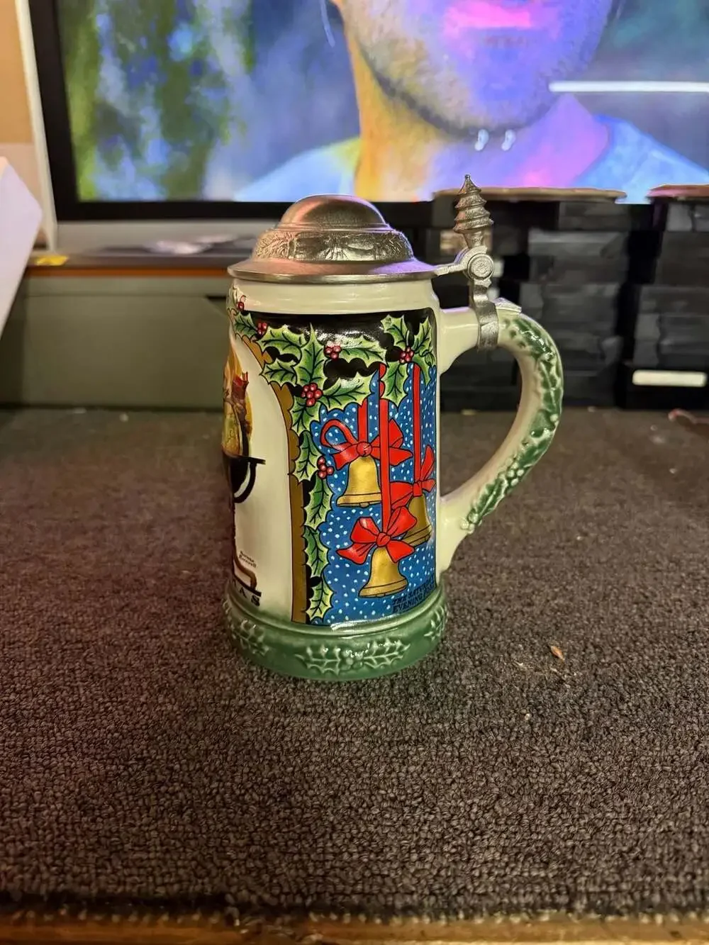 1995 Norman Rockwell Saturday Evening Post Christmas Collector Beer Stein with P